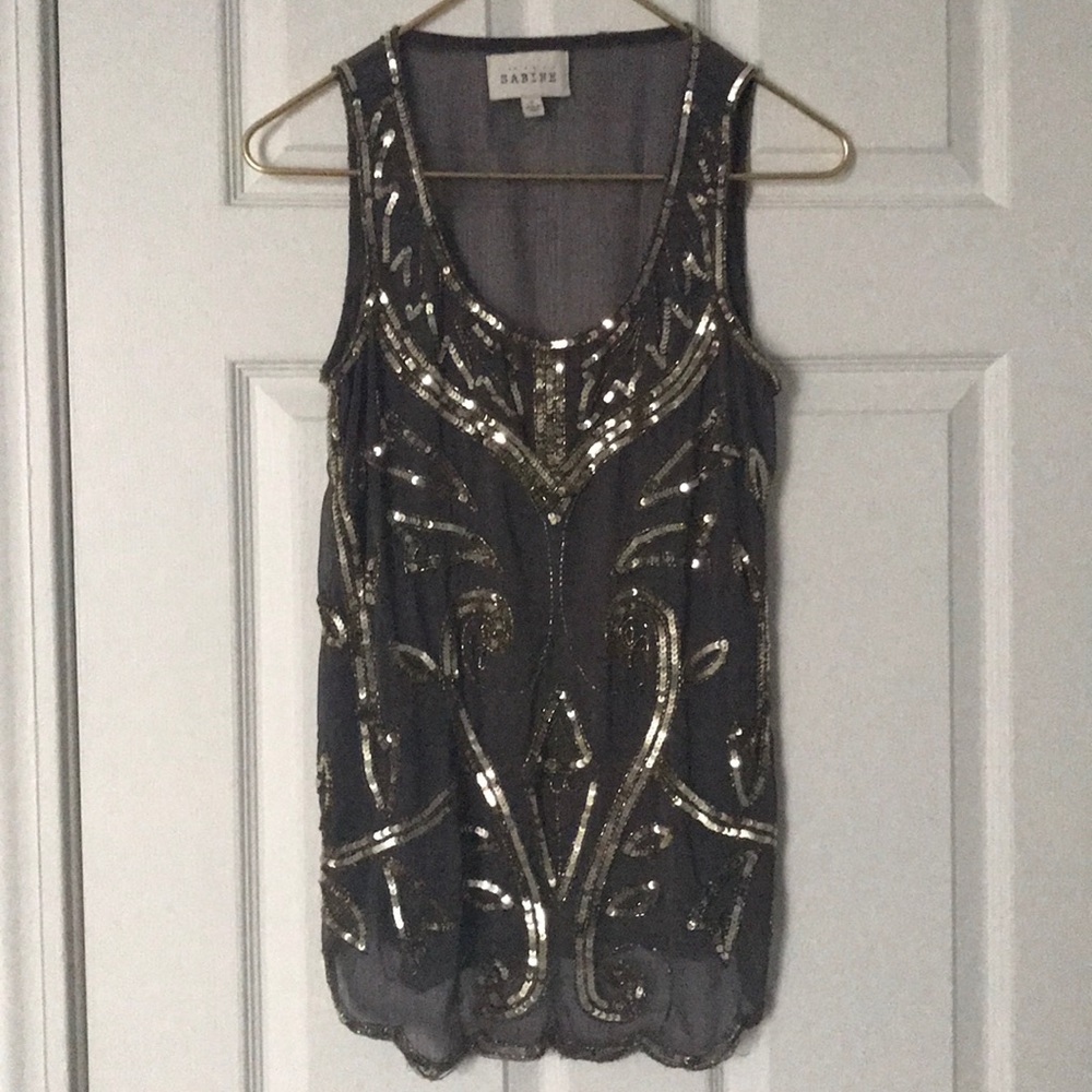 Sabine Sequined Sheer Sleeveless Top